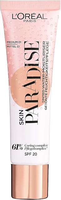 L'Oreal Paris Skin Paradise Tinted Moisturiser, Up to 24h hydration, SPF20, 01 Medium, 0.039 kg