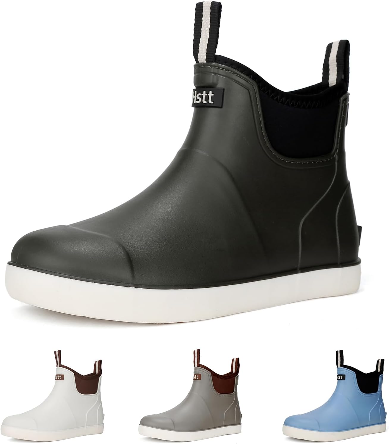 Men’s Deck Boots, Waterproof Men High Traction Fishing Boots, Lightweight Garden Rain Boots, Rubber Muck Boots for Work Ankle, Durable Water Shoes for Boat