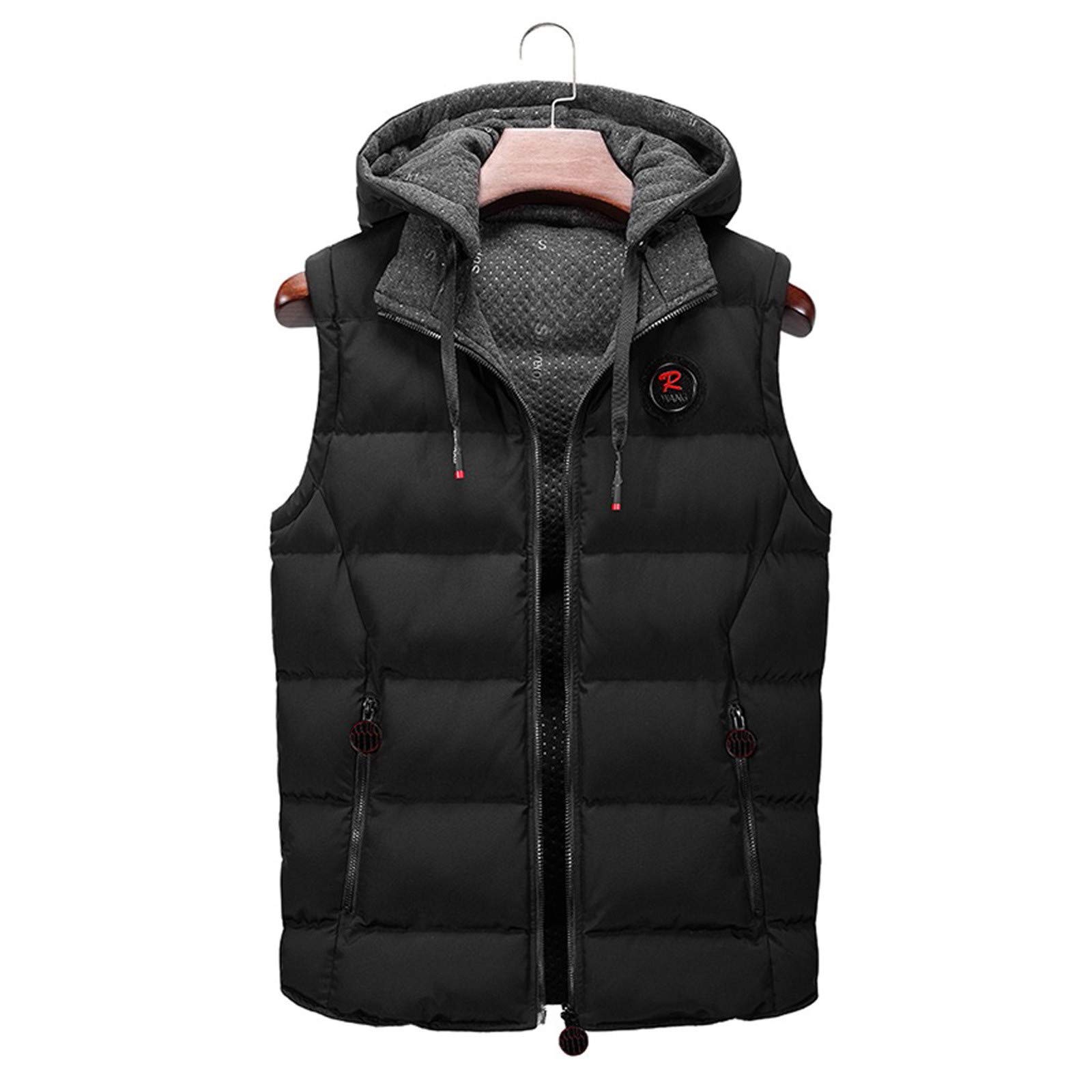 Chaleco acolchado con capucha para hombre, chaleco de forro polar doble cálido, chaqueta acolchada sin mangas con capucha, chaleco cálido de invierno para hombre, chaleco acolchado acogedor para uso