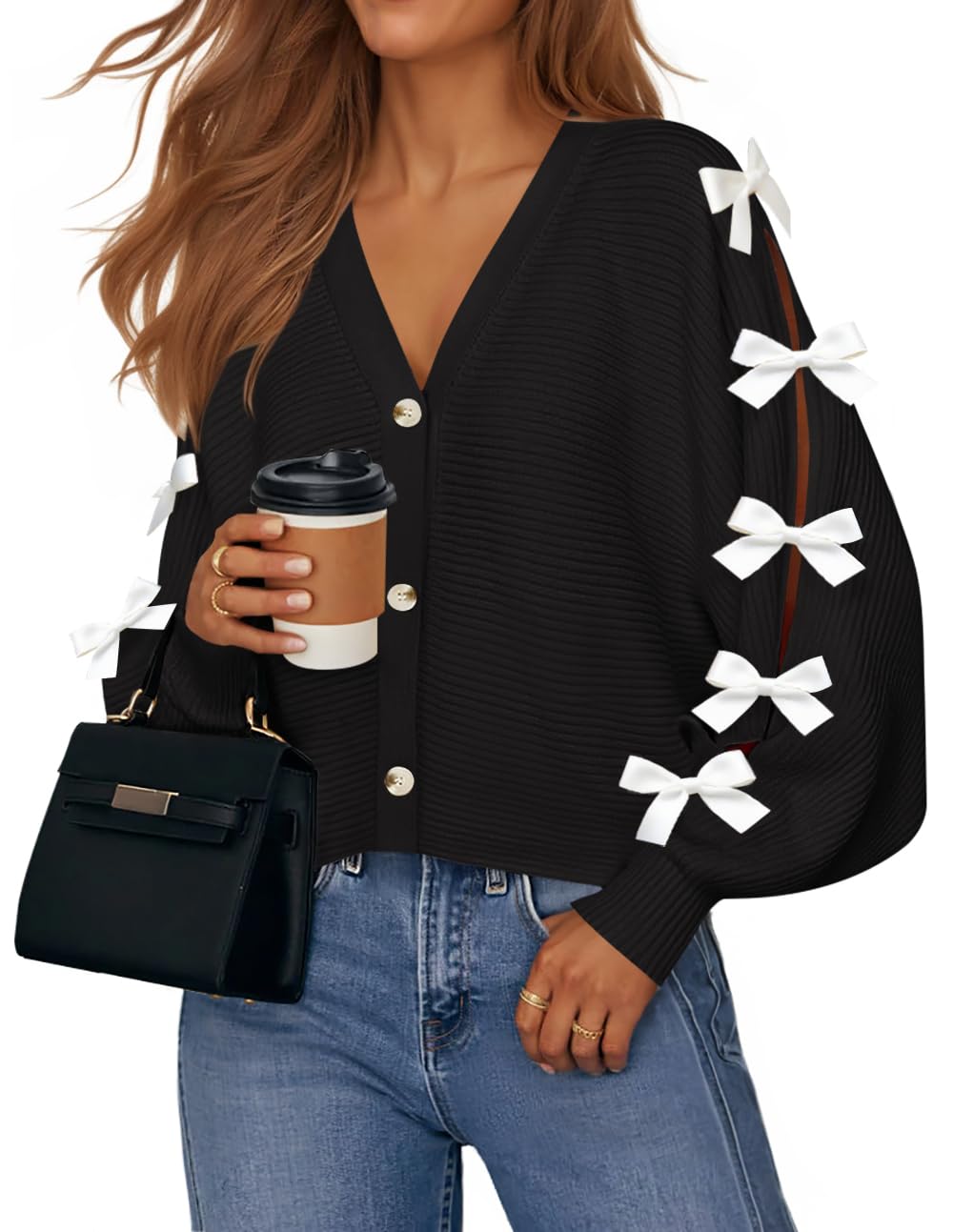 Fall Bow Cardigans for Women Trendy 2026 Casual Long Sleeve Button V Neck Knit Sweater Outerwear Coats-image-37