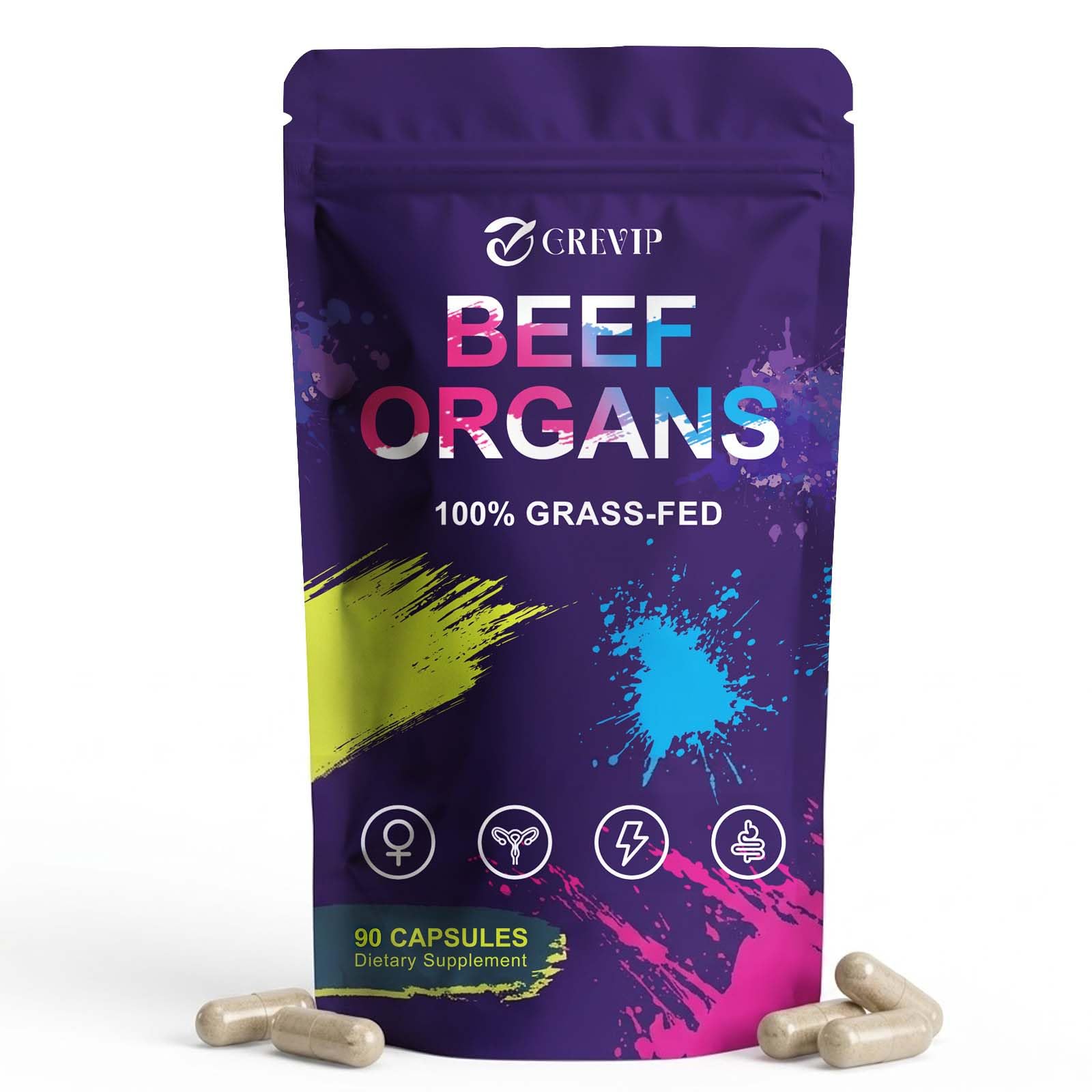 Beef Organ Supplement for Women, Natural Grass Fed Beef Liver Capsules Targeted Blend of Bovine Ovary, Uterus, Liver, Kidney Heart Support Hormone Balance, Cycle Health, Skin & Hair