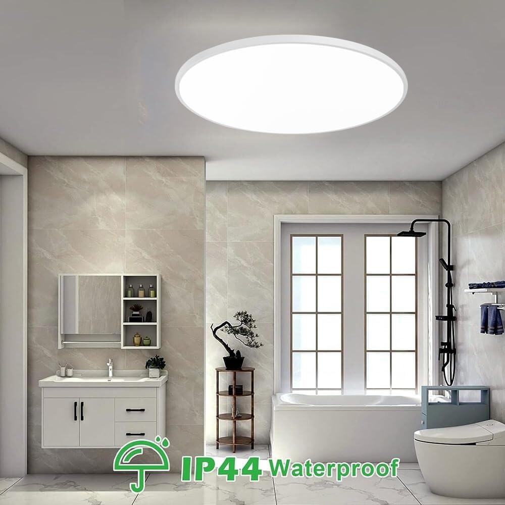 Hertl Plafonnier LED, plafonnier LED avec détecteur de mouvement radar, lampe de plafond IP44, plafonnier rond moderne applicable à la salle de bain, chambre à coucher, cuisine, salon, balcon, garage