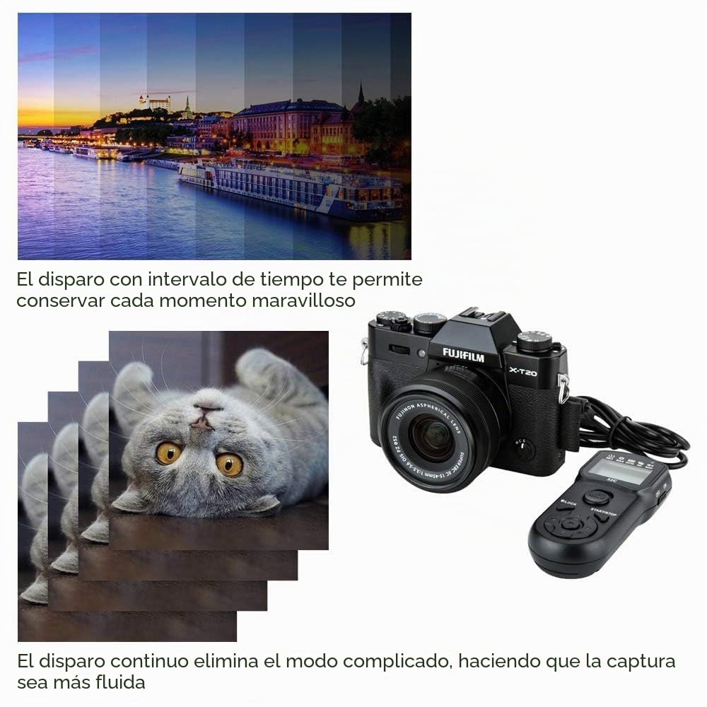 Temporizador de Disparador Control Remoto para Fujifilm Fuji X-T3 X-T2 X-T1 X-H1 X-T30 X-T20 X-T100 XF10 X-A5 X100F XF10 X-Pro2 X-E5 X-E3 X-A5 GFX Reemplaza el Cable de liberación Fujifilm RR-100