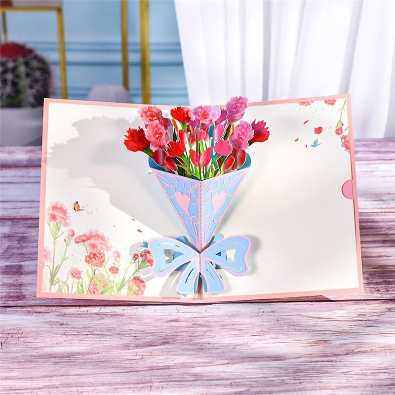 Glückwunschkarte Pop -UP A. Blumenstrauß der Nelken Blumen Karte Geburtstagsgeschenkkarten Mütter Thanksgiving Day-Gruß-Karte (10-Packung)