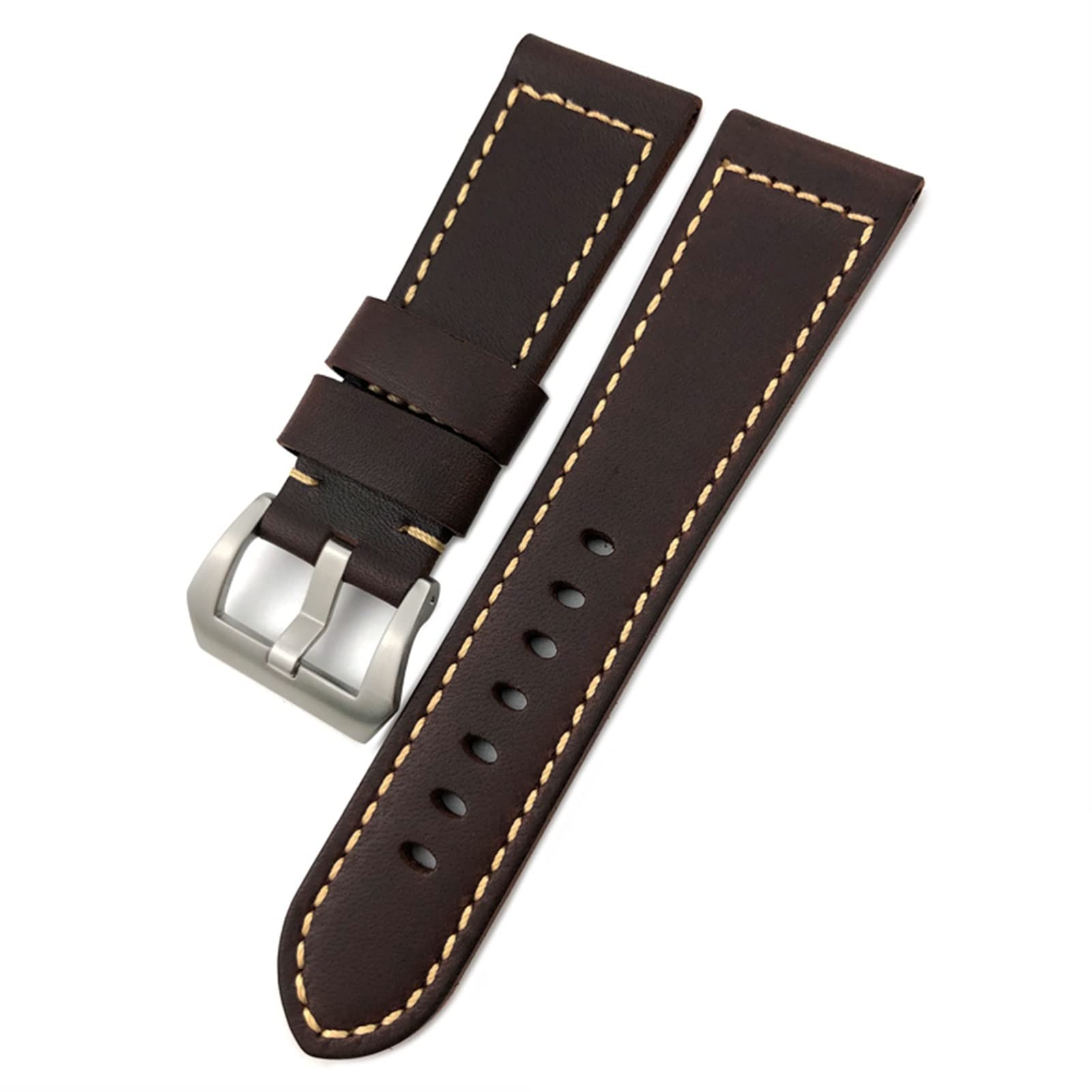 Bracelet montre marron cuir de vachette 26mm compatible Panerai bronze - 8