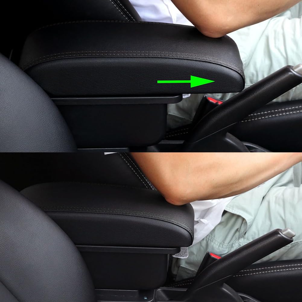 Bracciolo Centrale Per Nissan Micra K14 2020-2024 – Portaoggetti Con Pelle PU E Slide Regolabile, Senza USB (Linea Bianca A3)