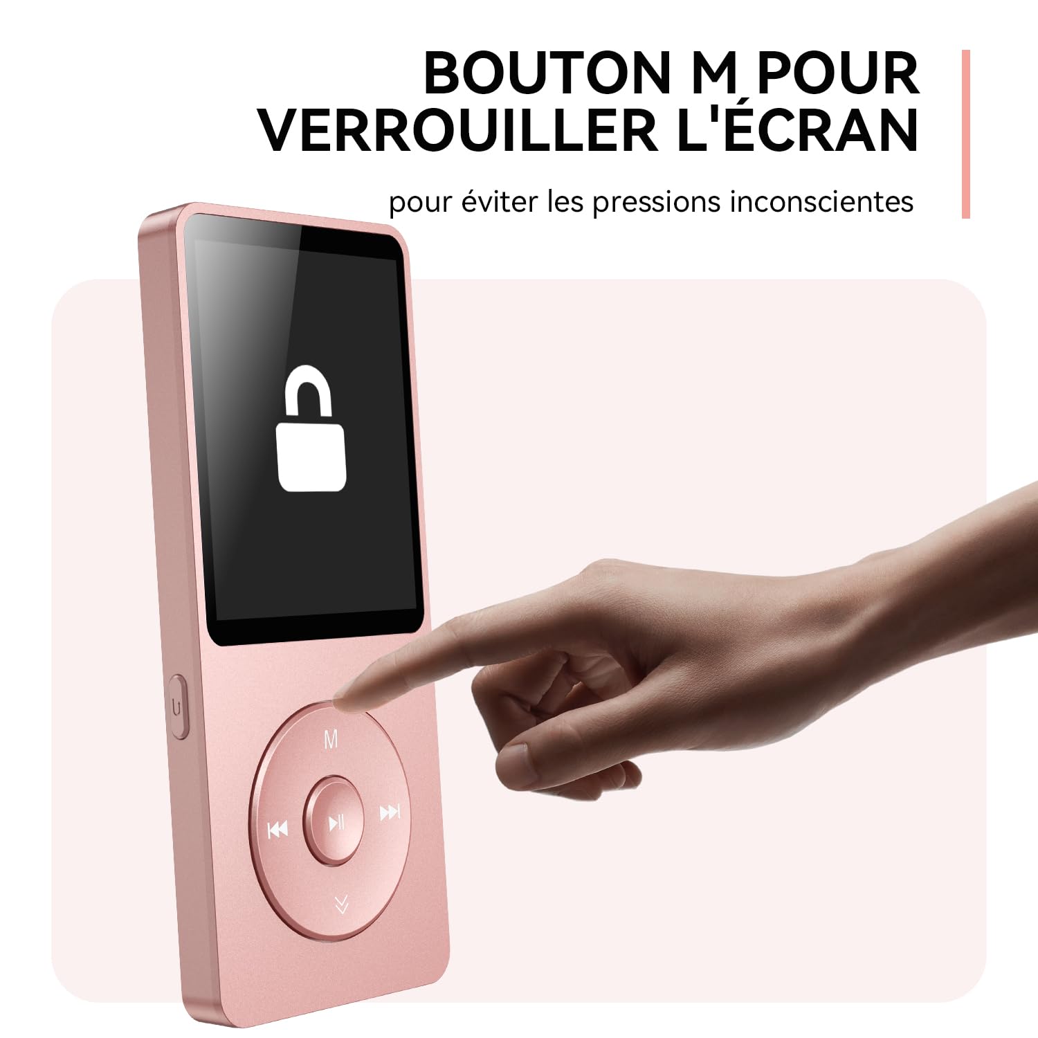 AGPTEK Lecteur MP3 Bluetooth 5.3 64Go Baladeur Portable HiFi 70H Autonomie Radio FM Or Rose