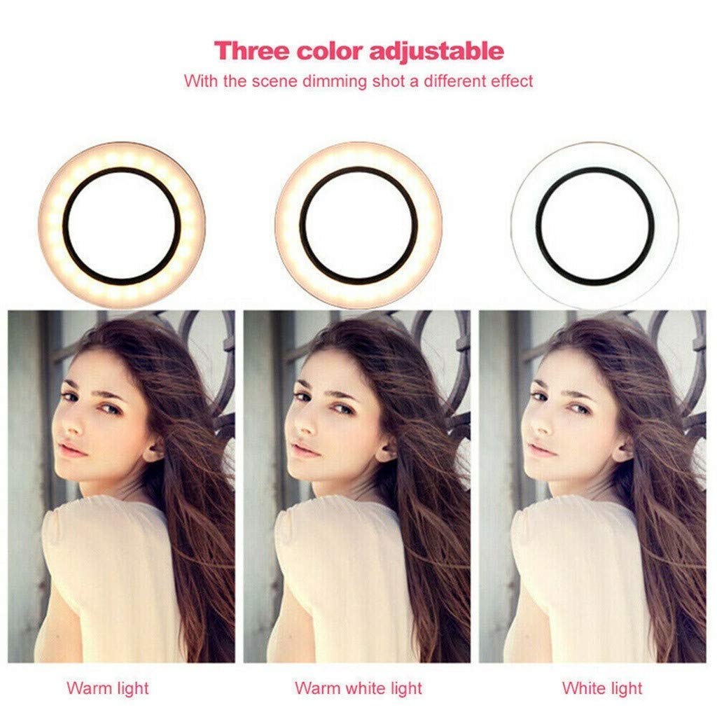 Luce ad anello per selfie da 6" con supporto per treppiede e supporto per telefono per streaming live/trucco, luce ad anello di bellezza per fotocamera a led dimmerabile, tre colori regolabi