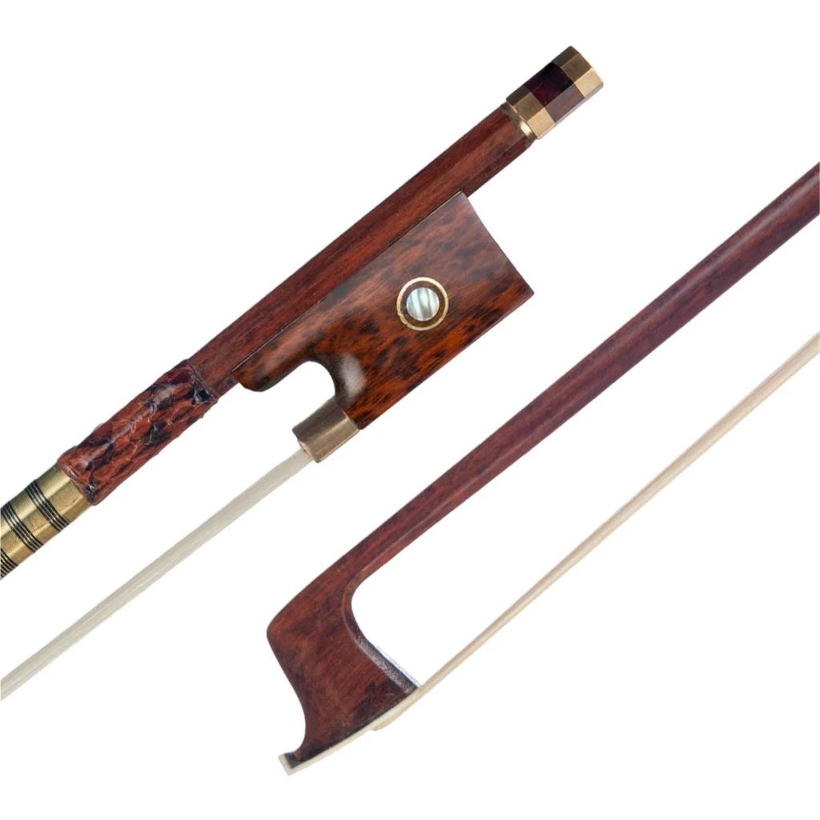 Geigenbogen 4/4 Violinbogen Aus Brasilianischem Holz Runder Stock Schlangenholz Froschhautgriff Weißes Mogolia Rosshaar