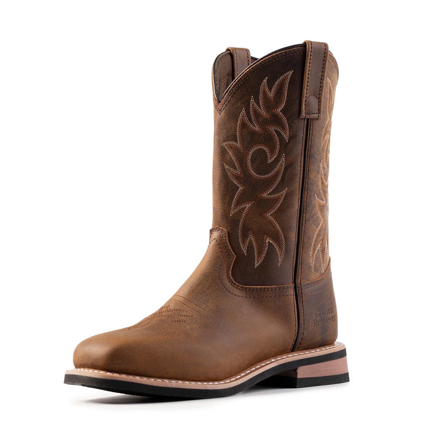 Golden Retriever Men's 11" Square Toe Leather Western Cowboy Ranch Work Boots, Durable Georgia Boots for Farm, Rodeo &amp; Outdoor Riding G8828