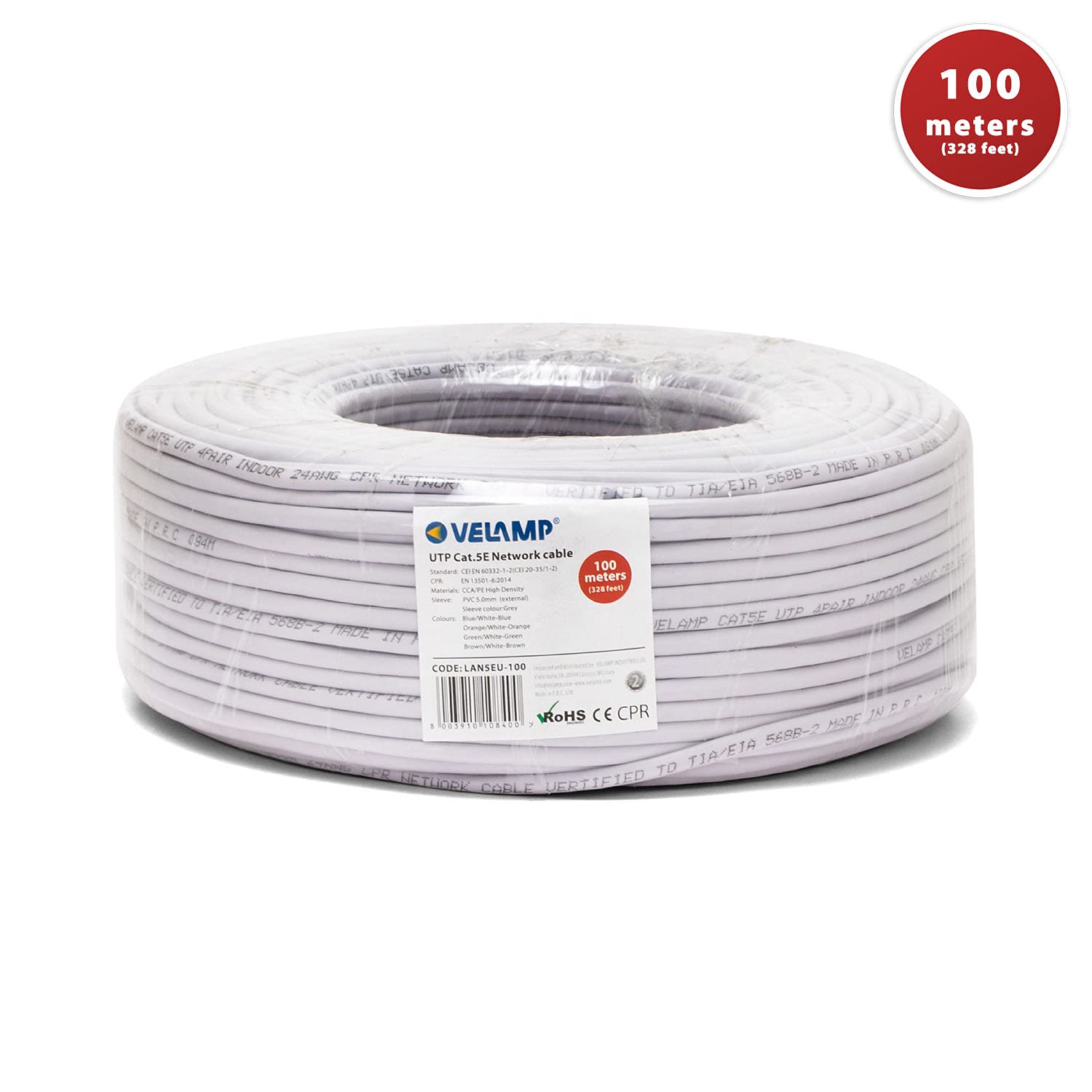Velamp Cavo di Rete LAN Ethernet - Cat 5e – UTP – Lunghezza 100 mt - Matassa