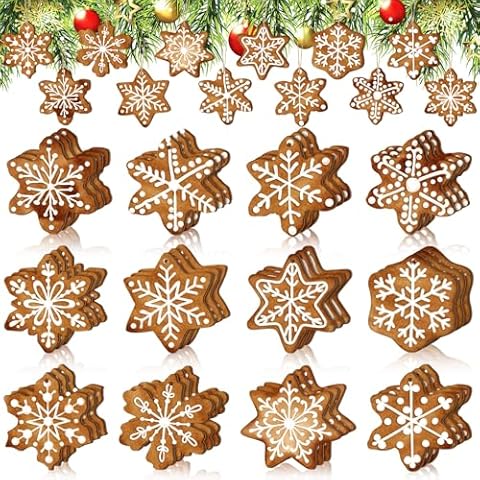 Quzzil 36 Pcs Winter Snowflake Ornaments for Tree Gingerbread Mini Gingerbread Wooden Hanging Christmas Ornaments Xmas Gingerbread Ornaments with Ropes for Christmas Party Holiday Winter Crafts Cover