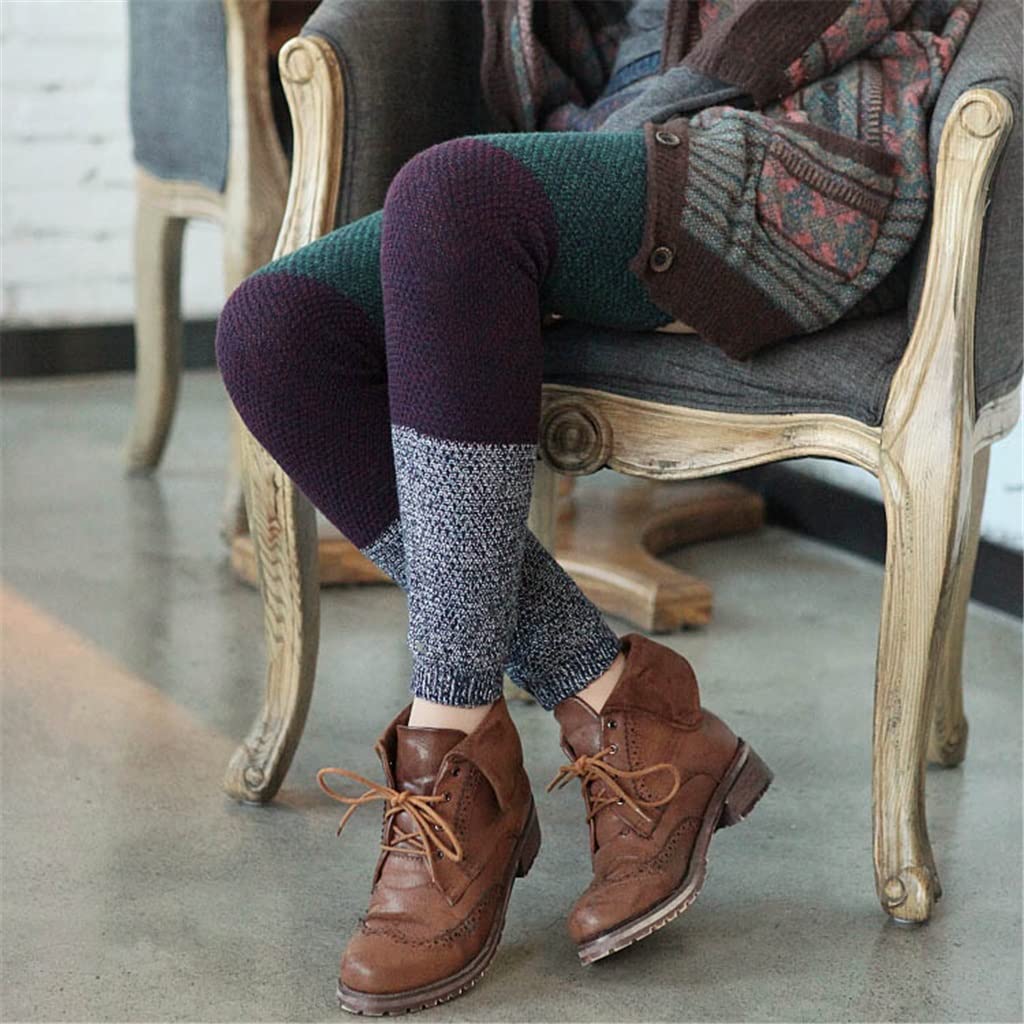 Over Knee Women Leg Warmers Girl Trójkolorowe przeszycia Dzianinowa osłona stóp Jesienno-zimowa ocieplacz na nogi Skarpety kupy (kolor: A, rozmiar: 58-62 cm) (C 7 1/8)