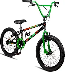 Bicicleta Aro 20 BMX Infantil Flay Aro Aero Freio V-Brake Menino 6, 7, 8, 9, 10 + anos - Preto+Verde