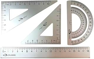 Wei-Secret 4 Pack Tools Steel Ruler Set,Math Geometry Tool Ruler, 2 Triangle Rulers 1 Protractor and 1 straight edge Ruler For Draftsman, Students, Engineers, Design, Examination, Math Or Painting