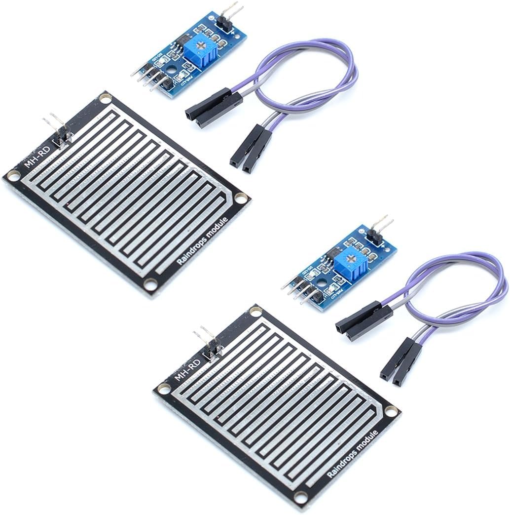 Rain Sensor Module Kit for Weather Monitoring with AO and DO Outputs Adjustable Sensitivity LM393 Driver LED Indicators Compatible with Rduino UNO Pack of 2 Signal Detection Boards-image-25