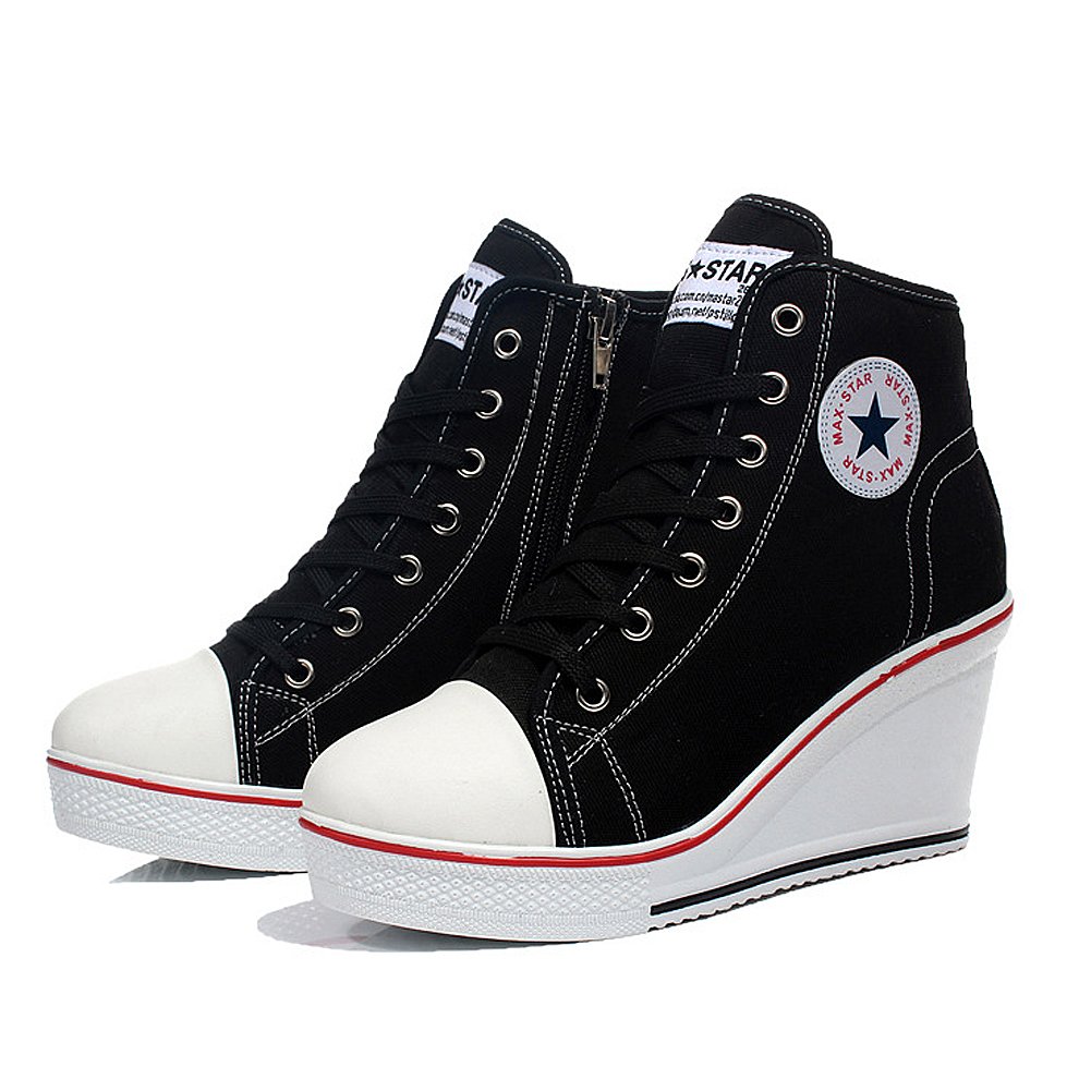 PADGENE Baskets Mode Compensés Montante Sneakers Tennis - Scarpe Casuel in tela da donna