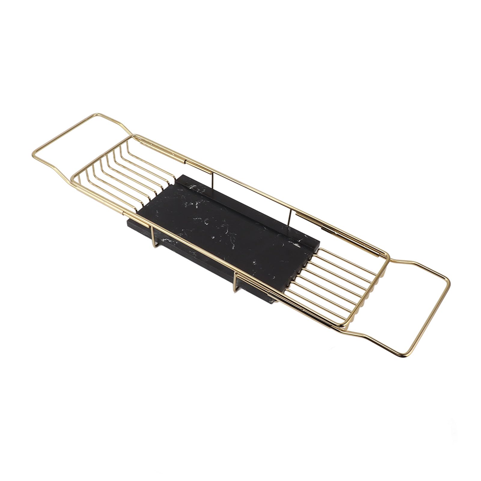Bandeja para Bañera Expandible de Mármol y Acero Inoxidable de 27 a 41 Pulgadas, Estante de Ducha Inoxidable con Agarres de Silicona Antideslizantes, Carga de 15 Libras para Copa de Vino,