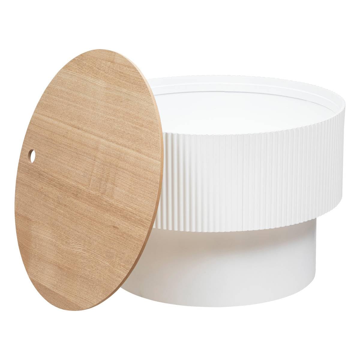 Atmosphera - Salontafel kist Enola – wit en hout – D 55 x H 38 cm – geïntegreerde opslag, Scandi-stijl – voor woonkamer, slaapkamer, bankpunt