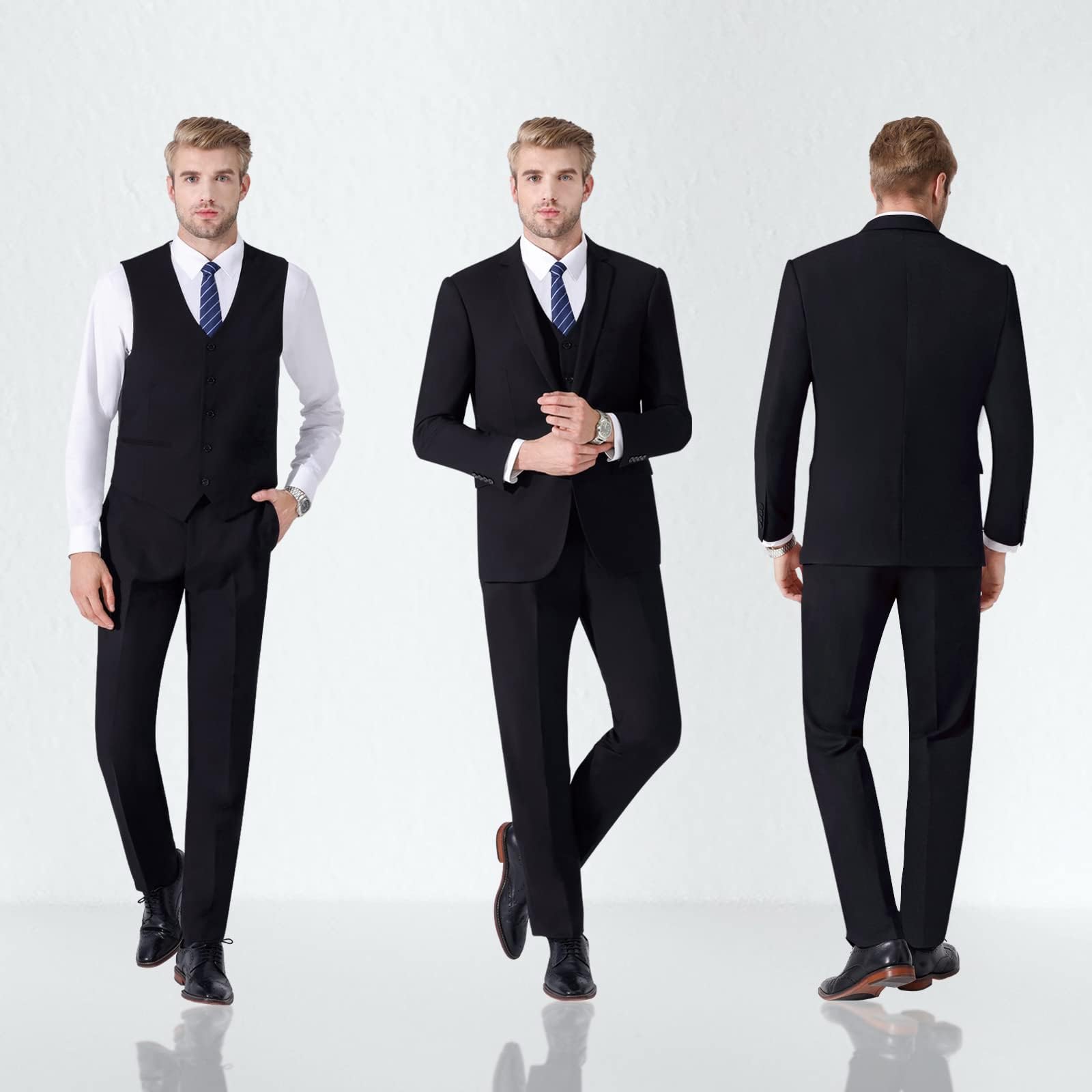 LUPURTY Costume 3 pièces pour Homme, Coupe ajustée, Veste