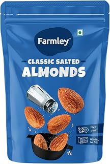 Farmly Classic Salted Roasted Almonds (Badam) 200 g | Salted Almonds, Badam | Healthy Dry Fruit Snack | Premium High Prote... Price In India