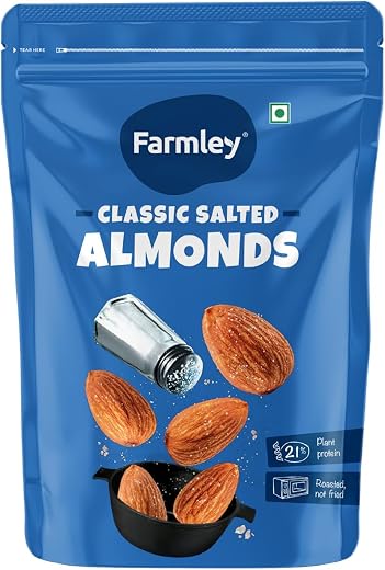 Farmly Classic Salted Roasted Almonds (Badam) 200 g | Salted Almonds, Badam | Healthy Dry Fruit Snack | Premium High Prote...