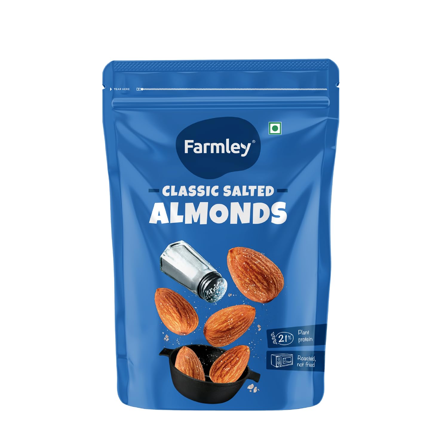 Farmly Classic Salted Roasted Almonds (Badam) 200 g | Salted Almonds, Badam | Healthy Dry Fruit Snack | Premium High Prote...