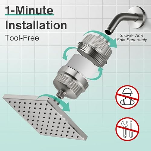 Miniatura 9 de Cobbe Cabezal de ducha filtrado de alta presión, cabezal de ducha de lluvia con filtro de cabezal de ducha de 20 etapas para agua dura, repuesto