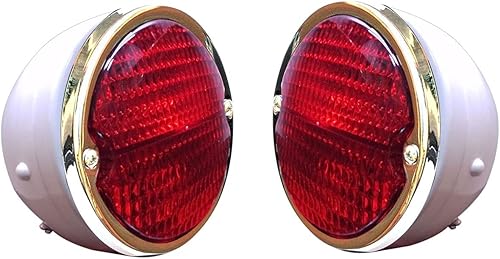 Bajato Par de conjuntos de luces traseras de luces traseras, cuerpo blanco, anillo cromado, lente rojaroja con bombillas de 12 V, adecuadas para