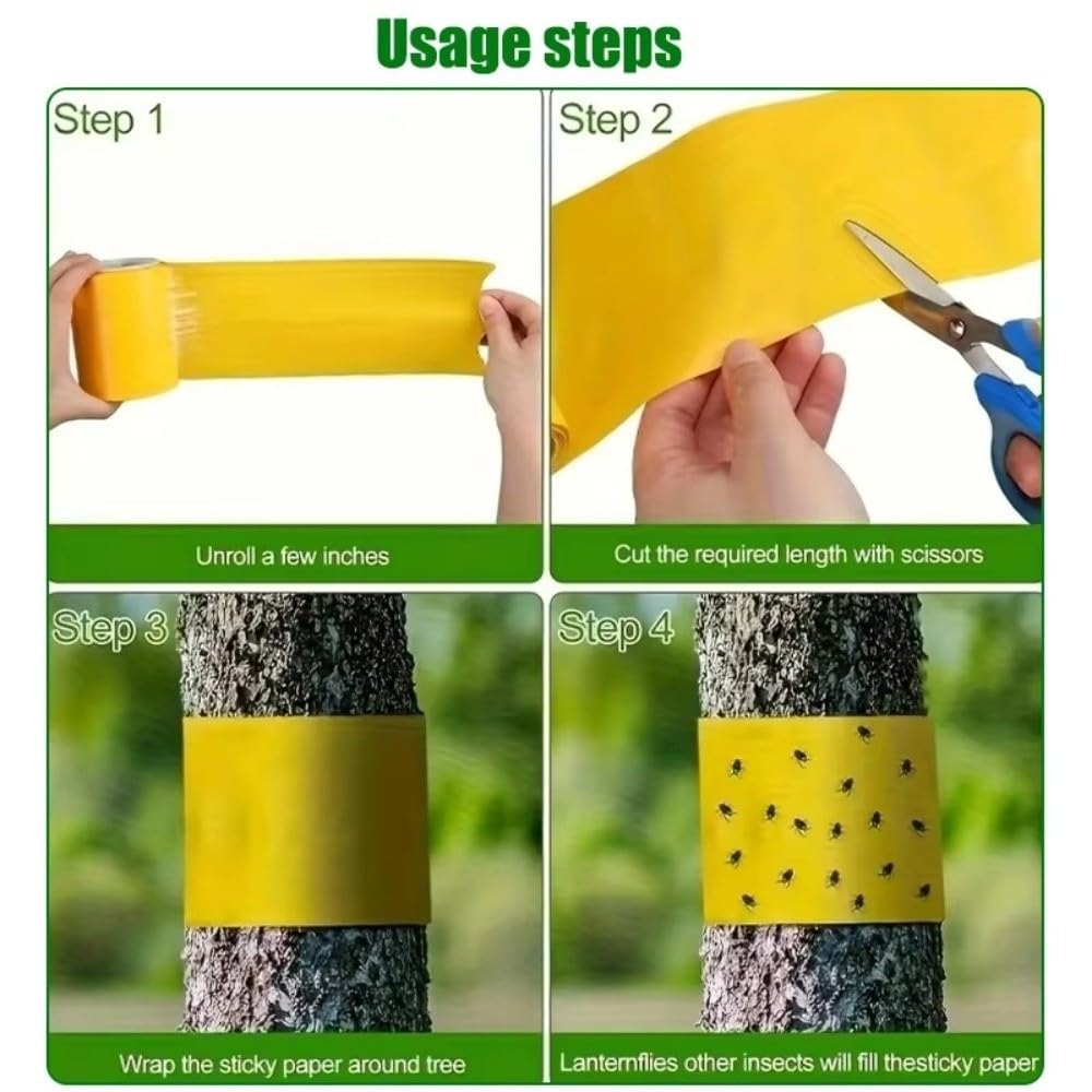 Trees - Cinta adhesiva de doble cara para árboles contra orugas, hormigas y polillas de invierno, trampa para insectos sin pesticidas para jardín (10 cm x 10 m, amarillo)