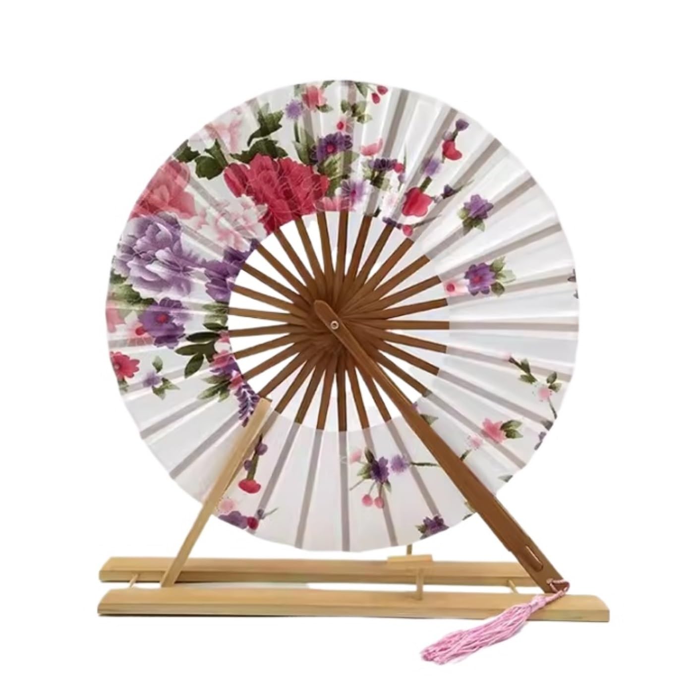 DANNMPX Display Fans Folding Hand Fan Japanese Sakura Flower Pocket Round Circle Party Decor Bamboo Hand Held(I)