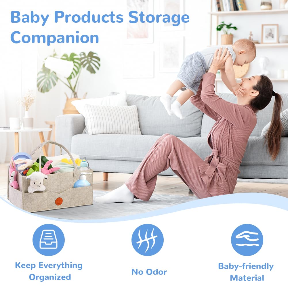 Organisateur de Couches Bébé, Panier Rangement avec Compartiment Amovible en Feutre