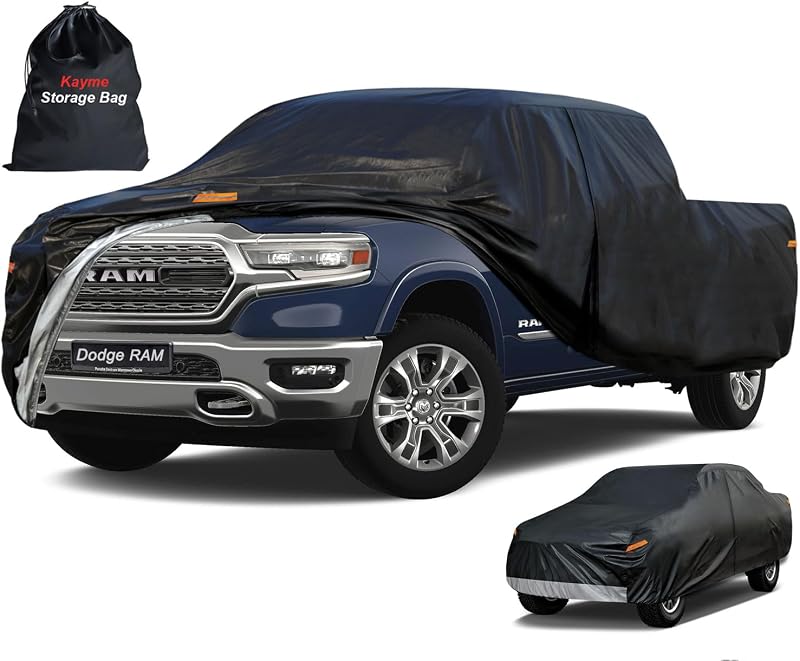 Kayme Heavy Duty Truck Cover for Dodge Ram 1500(2009-2025) | Crew Cab Short Bed, outdoor pickup full cover, 100% waterproof, wind resistant, UV protection, dustproof