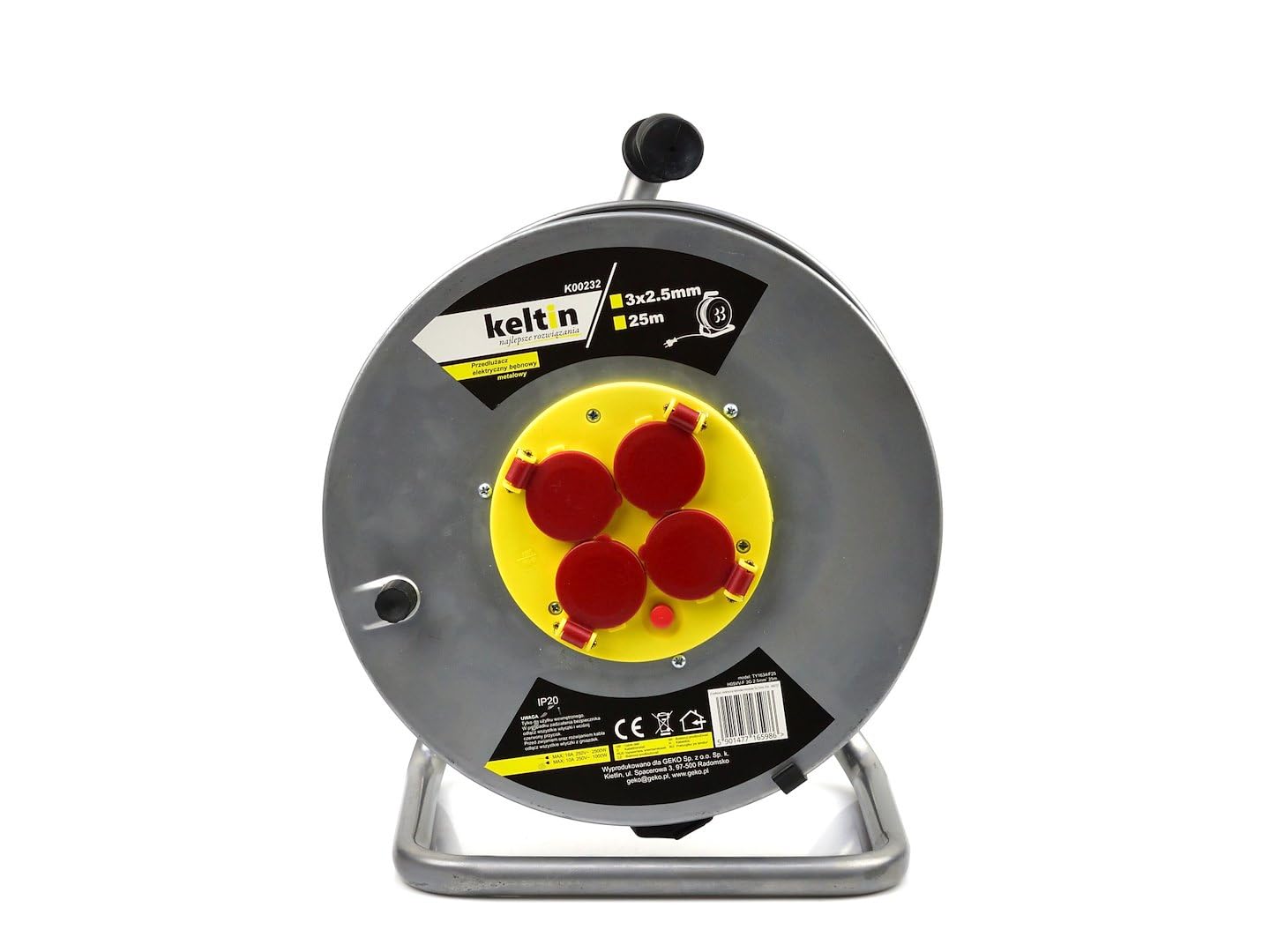 BSD Enrollador Eléctrico de Cable Metálico 25m con 4 Tomas 230V y Fusible Térmico para Protección en Hogares y Talleres