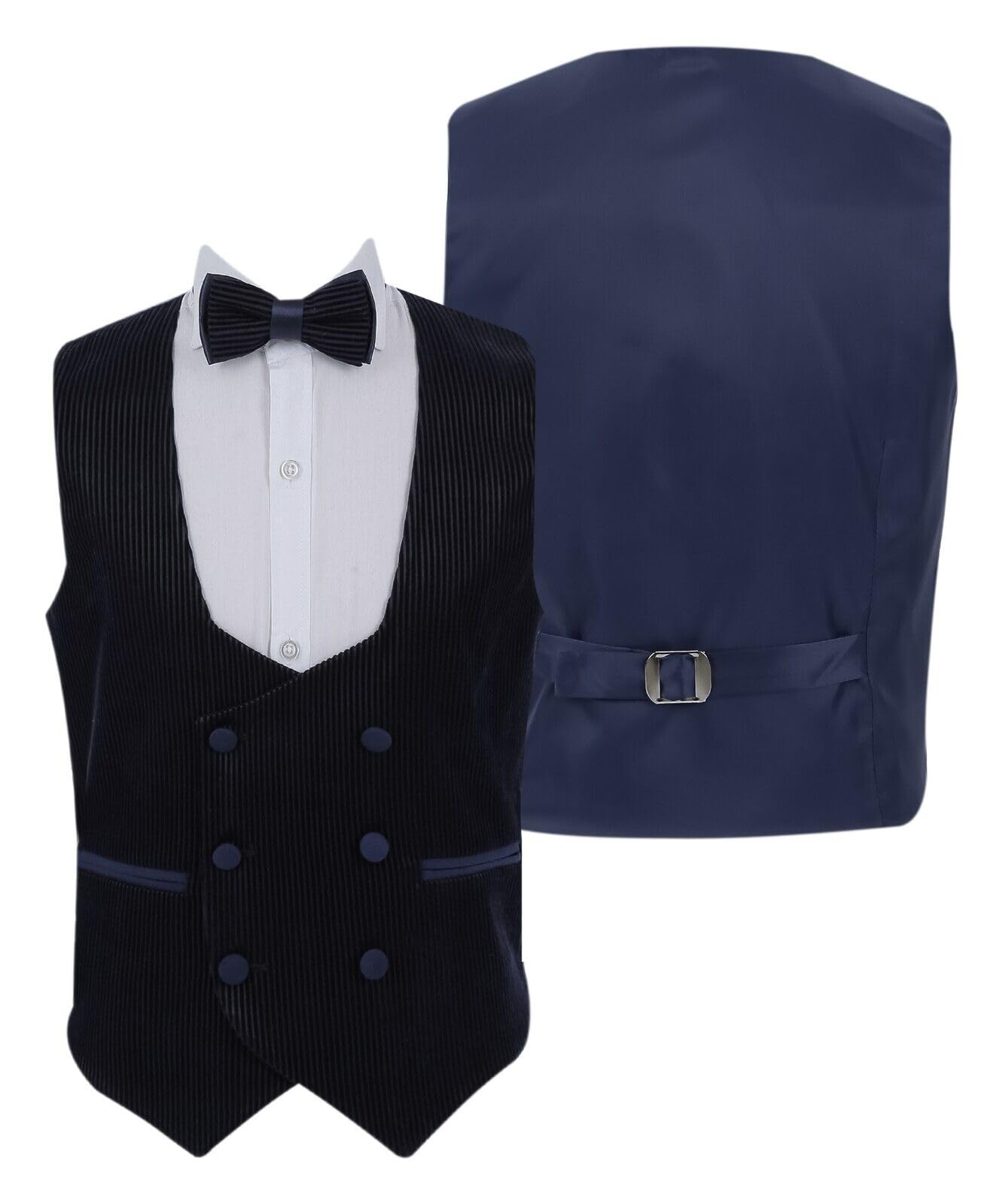 SIRRI Abito da Smoking Elegante da Pranzo per Ragazzi con Gilet in Velluto di Velluto a Coste e Rever Sciallato - Perfetto per Matrimoni e Occasioni Formali