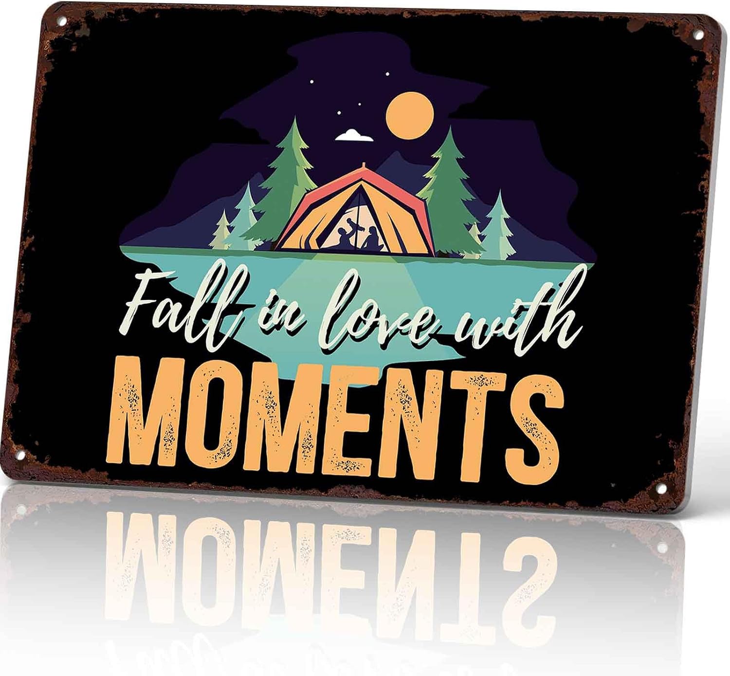 Camping Tent Night Scene Metal Sign 8 x 12 Inch
