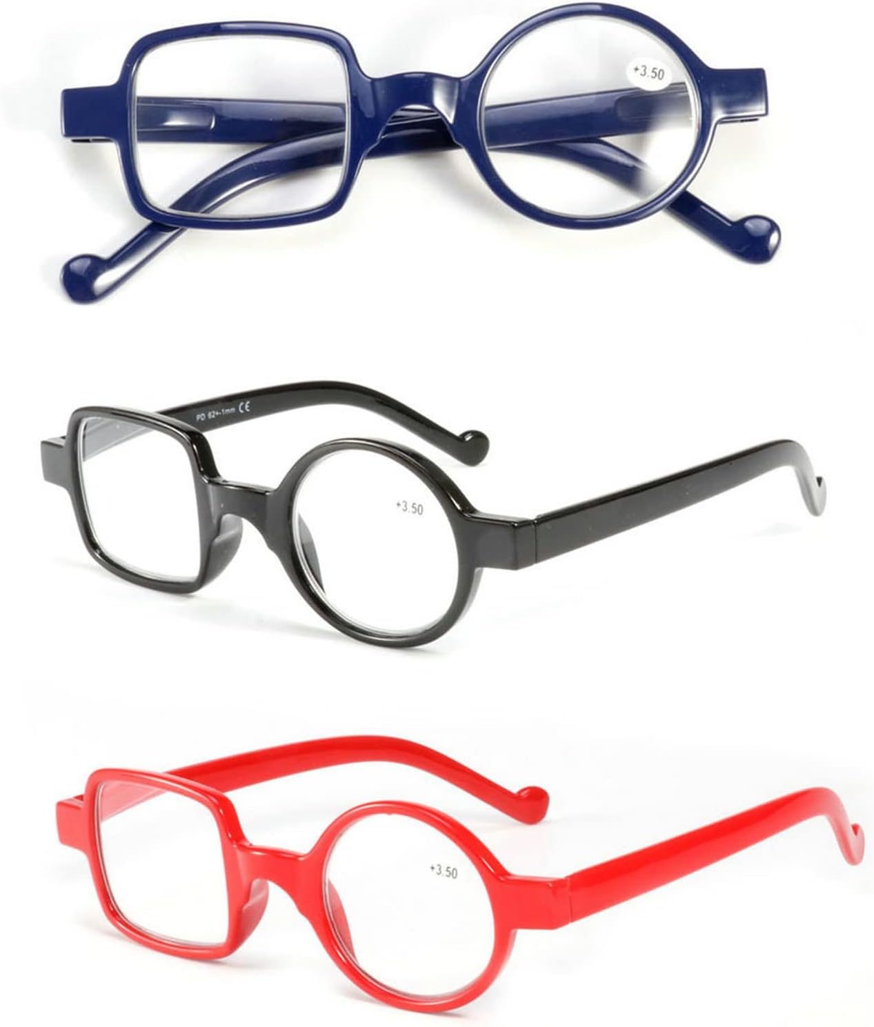 Readers 3 Pack Quality Irregular Glasses Frame Resin Square Round Reading Glasses for Men and Women (3-Pack-Floral, +1.5)