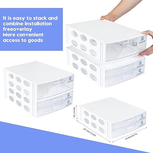 Miniatura 3 de TZYXWTOP Organizador de escritorio apilable con cajón, caja de almacenamiento de escritorio, organizador de papelería de escritorio de plástico para
