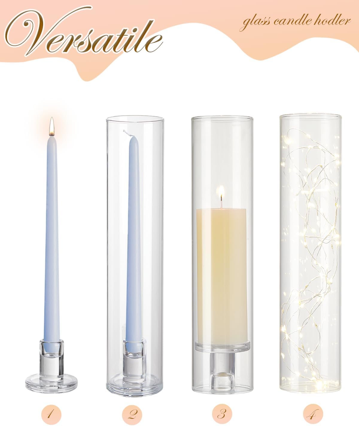 Glass Hurricane Candle Holder 6 pcs, Candlestick Holder Clear with Sleeve Cover for Wedding Party (12" Height)