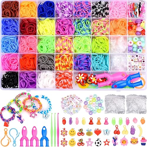 BIZEE 2700+ Loom Bands, for Boys and Girls 32 Dazzling Colors, Loom Bands Starter Kit for Refill Making Craft Kits, DIY Bracelet Making Kit with Accessories and Storage Box