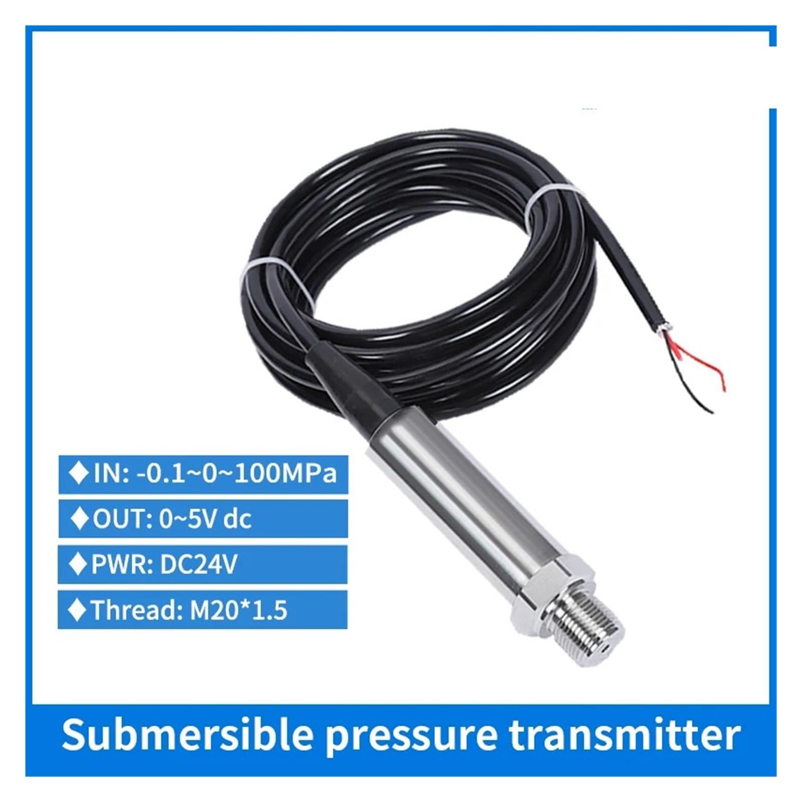 Transmisor de presión Sumergible de Combustible, Rosca de 1m for Tanque de camión, transmisor de Nivel de Agua hidrostático piezoeléctrico de 0-5v(0-40Kpa (4000mm Water))