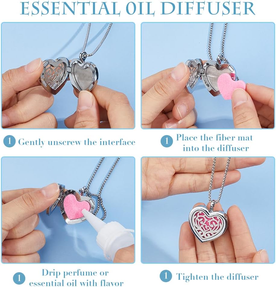 SUPERFINDINGS 2 Styles Essential Oil Necklaces Perfume Pendant Necklaces with 20 Felt Pads Diffuser Locket Necklace Essential Oil Jewelry Gift Perfume Pendant Aromatherapy Necklace for Women Men image 3