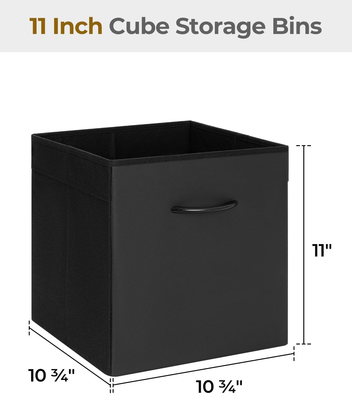 storageworks black storage cubes, 11-inch leather bins with handle, cube organizer baskets for shelves and closet, collapsible storage bins, 4-pack black 11 inch