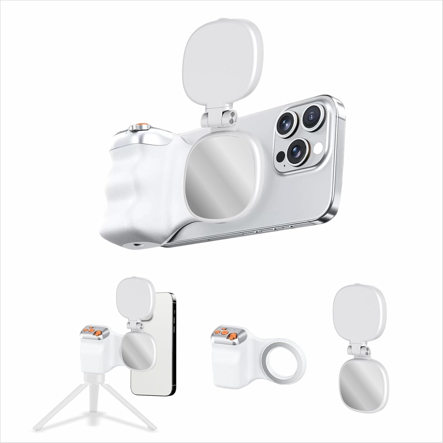 Magnetic Phone Camera Grip with 3-Level Selfie Light, Wireless Shutter Photography Grip Compatible with iPhone MagSafe & Android, Anti-Slip Ergonomic Creator Kit for Selfies, TikTok & Video