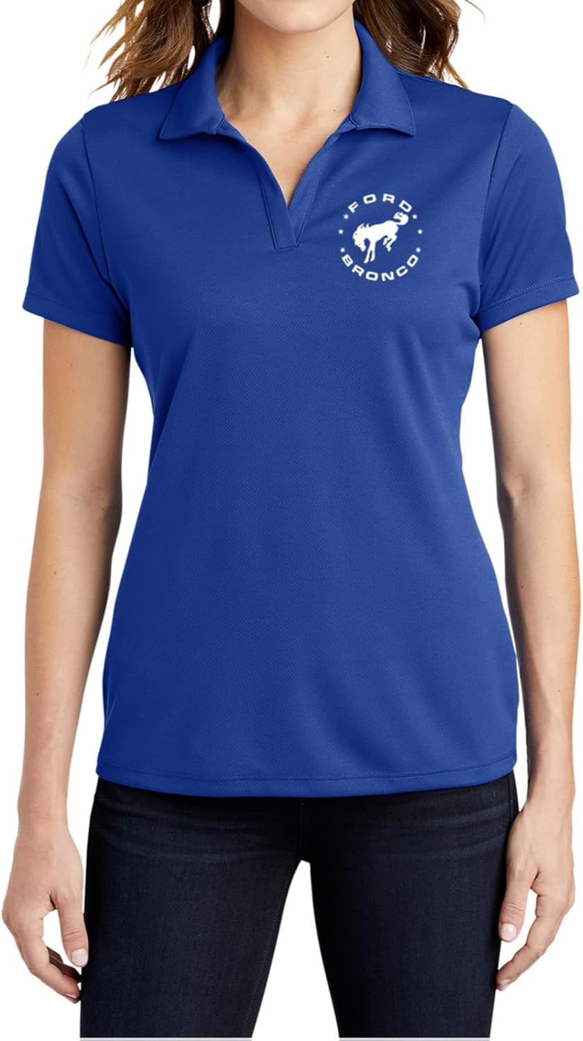 Ford Bronco Circle Chest Print Ladies Textured Polo Shirt