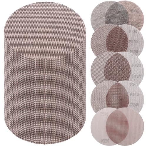 QWORK® 50 Piezas Discos de Lija Malla Ø 125mm, Grano 80/120/180/240/320, para Madera, Metal y Paredes, Lijas Abrasivos, para Lijadora Orbital de 125 mm y Roto-orbitales