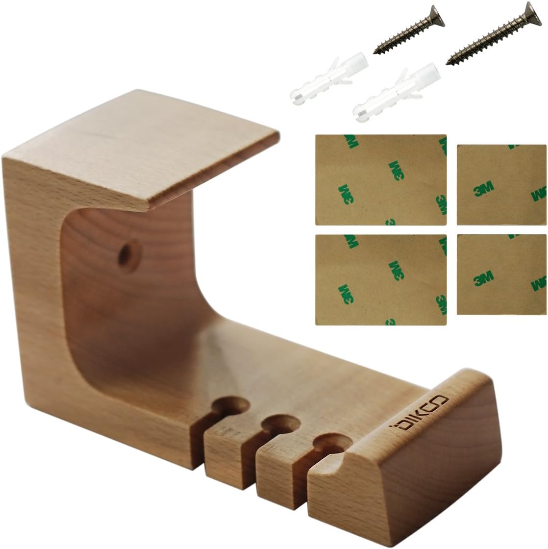 Headphone Stand, Wood Headphone Stand with Screw Sturdy DIKOO Earphone Holder Hanger Mount Holder Under-Desk and Adhesive Stick-on