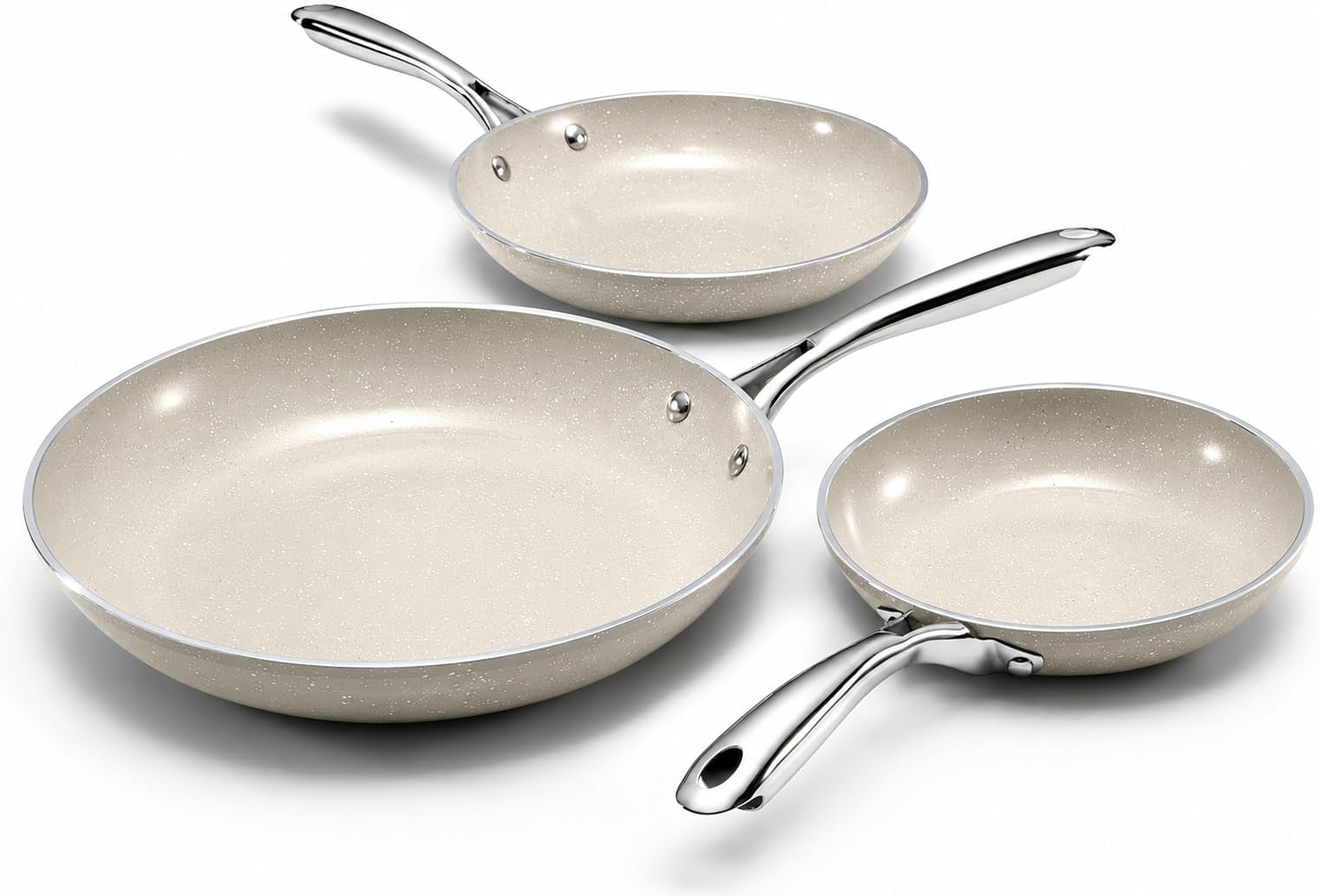 Granitestone Ceraluxe 3pc Non Stick Frying Pans Set, 8,10,12 inch Ceramic Frying Pan Skillet Set, Non Toxic Frying pans Nonstick for Cooking, Induction Ready, PFOA Free, Oven & Dishwasher Safe - Taupe