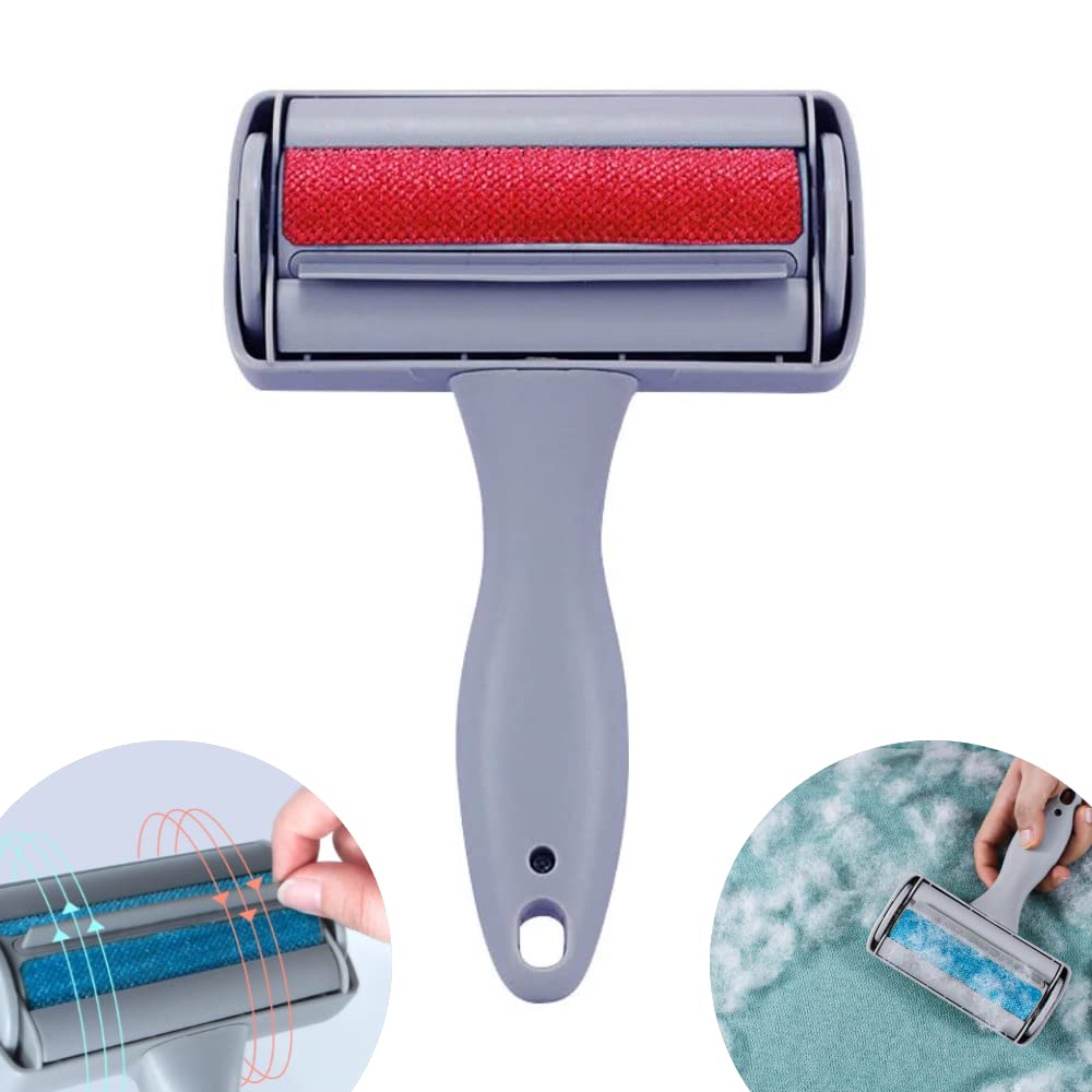 Pet Hair Remover - Reusable Cat and Dog Hair Remover for Furniture, Sofa, Carpet, Clothing, Car Seats Bedding - Eco-Friendly, Portable, Multi-Surface Lint Roller & Animal Fur Removal Tool (Grey/Red)