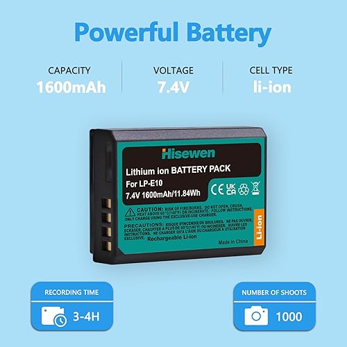 Miniatura 3 de Hisewen Batería LP-E10 y cargador dual para Canon EOS Rebel T7 T6 T5 T3 T100 Kiss X90 X80 X70 X50 1100D 1200D 1300D 1500D 2000D 3000D 4000D Cámara